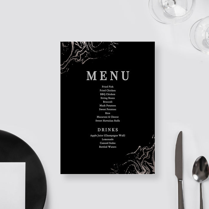 Black and Silver Menu Card Template, Dinner Party Menu Cards Digital Download, Elegant Dinner Menu Template, Gala Dinner Printable Menu