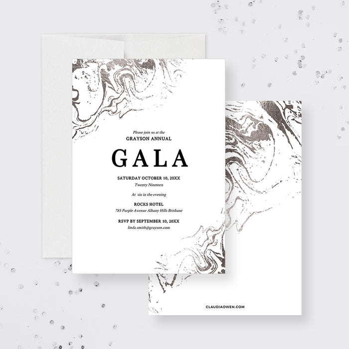 White Gala Invitation Editable Template, Business Party Gala Night Invite, Formal Invitation in White Silver Marble, 30th Business Anniversary Invitation Digital Download