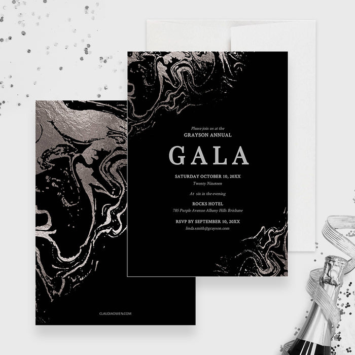 Gala Invitation Editable Template, Formal Digital Download, Corporate Event Company Office Party Printable, Work Party Silver Marble