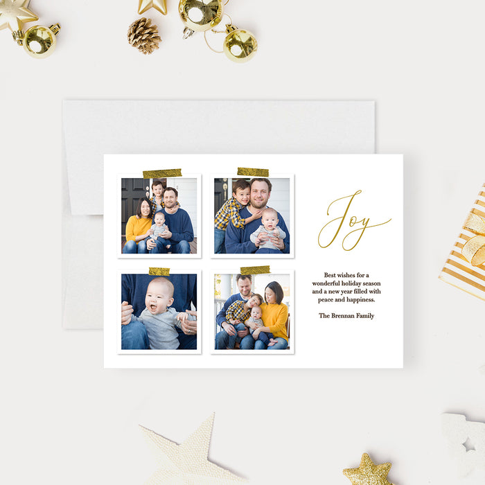 Holiday Cards with 4 Photos Digital Download, DIY Family Christmas Card Template, Personalized Photo Holiday Card Template