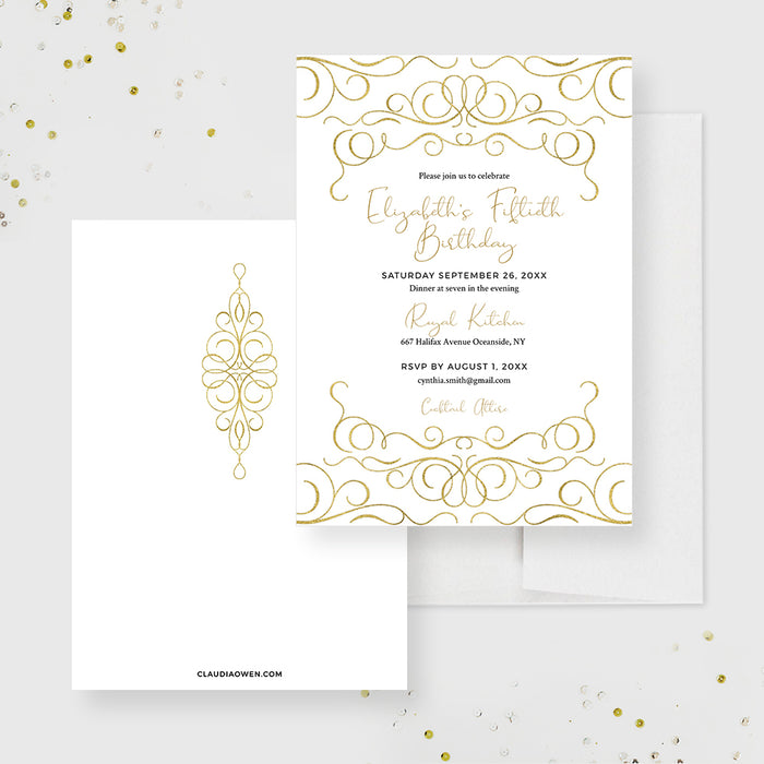 40th 50th 60th 70th 80th Birthday Invitation for Women with Intricate Frame, Golden Anniversary Invitation Digital Download, Business Anniversary Dinner Party Template
