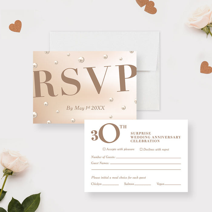 Pearl Wedding Anniversary Rsvp Card, Pearl Themed RSVP Details Card, 30th Surprise Birthday Enclosure Card, Elegant RSVP Card for Wedding Anniversary