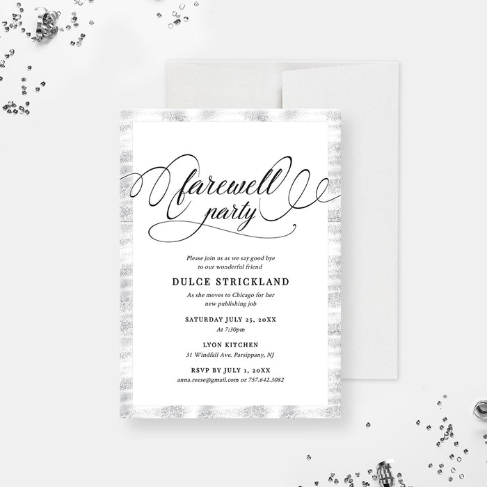 Elegant Farewell Party Invitation Template, Going Away Party Invitation Digital Download, Goodbye Dinner Invitation in Silver, Send Off Ceremony Instant Download, Moving Away Party