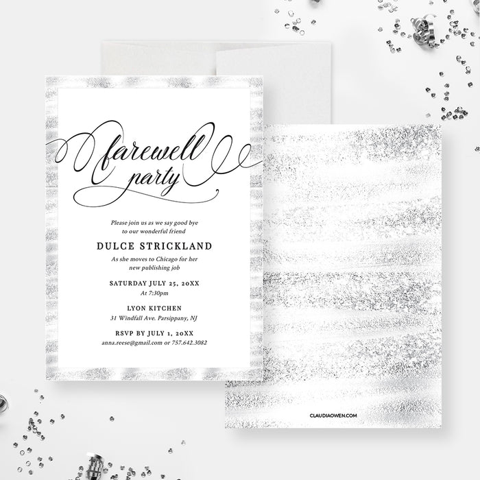 Elegant Farewell Party Invitation Template, Going Away Party Invitation Digital Download, Goodbye Dinner Invitation in Silver, Send Off Ceremony Instant Download, Moving Away Party