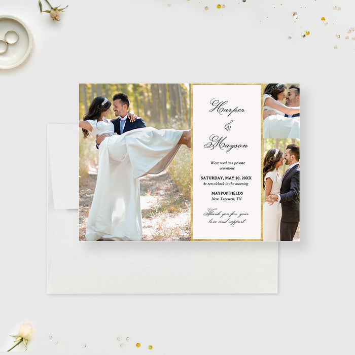 Just Married Wedding Announcement Card Editable Template, Marriage Photo Wedding Cards, We Eloped Printable Cards