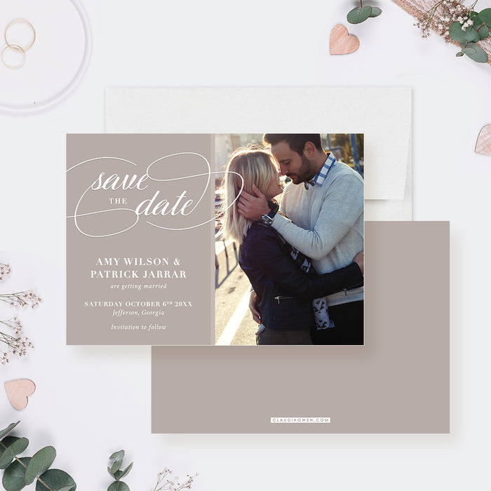 Wedding Save The Date Card in Beige and White Color