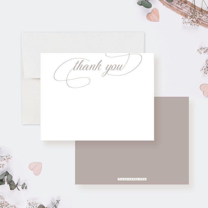 Beige and White Wedding Note Card, Thank You Card Wedding Stationery