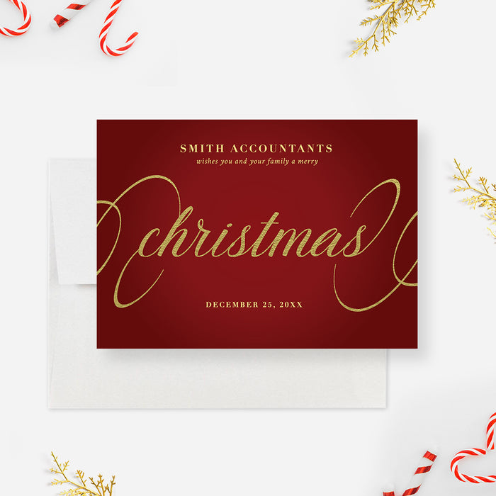 Christmas Party Invitation Card, Red and Gold, Corporate Holiday Card