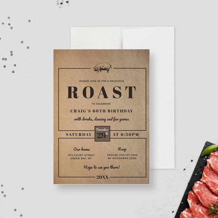 Roast Party Invitation Editable Template, Pig Roast Barbecue Party Printable Digital Download, Cookout BBQ Birthday Invite