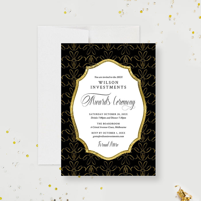 Award Ceremony Invitation Set, Elegant Business Invitation, Formal Save the Date Card, Business Thank You Cards, Professional Work Party Invitations, Black and Gold Themed Invites