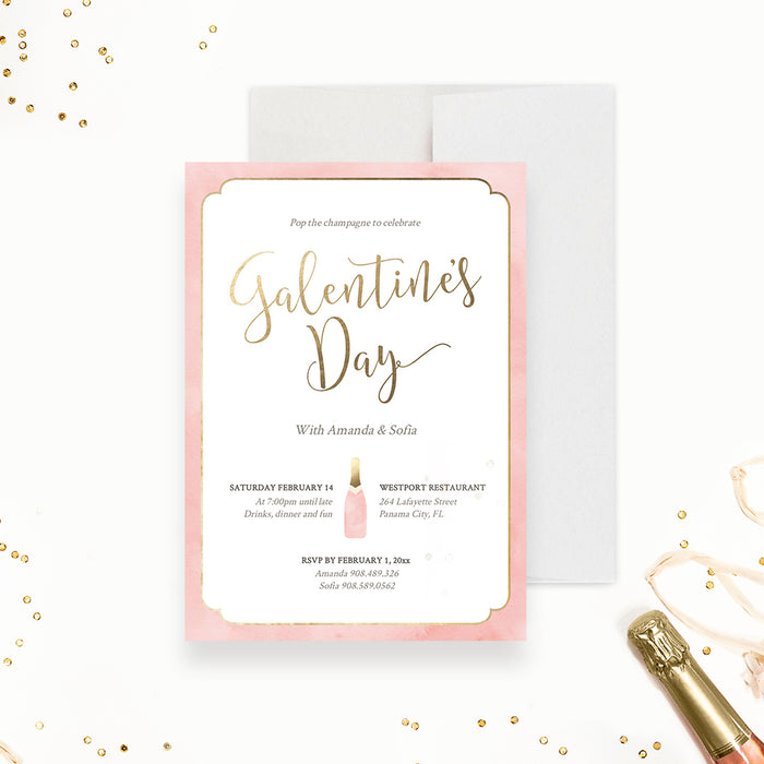Galentines Day Party Invitation Editable Template, Valentines Day Girls Celebration Printable Digital Download, Pink Champagne