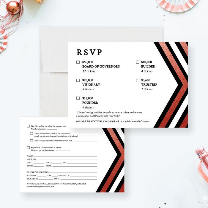RSVP Card Template with Sponsorship Categories, Business Enclosure Cards, Professional Event Details Card Digital Download, RSVP Card with Donation Levels Printable Card