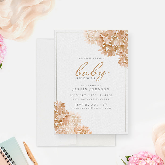 Floral Garden Baby Shower Party Invitation, Baby Girl Chic Shower Invites, It's a Girl Watercolor Flowers, Personalized Baby Brunch Invites