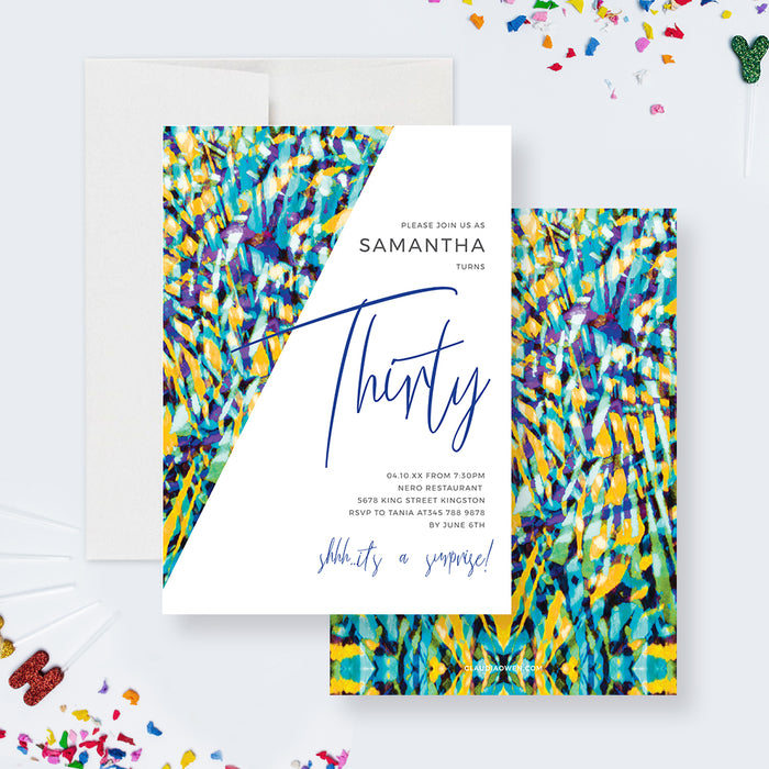 Modern 30th Birthday Party Invitation Template, Personalized Bridal Shower Invites with Colorful Pattern, Thirty Forty Fifty Sixty Birthday, Bachelorette Digital Download