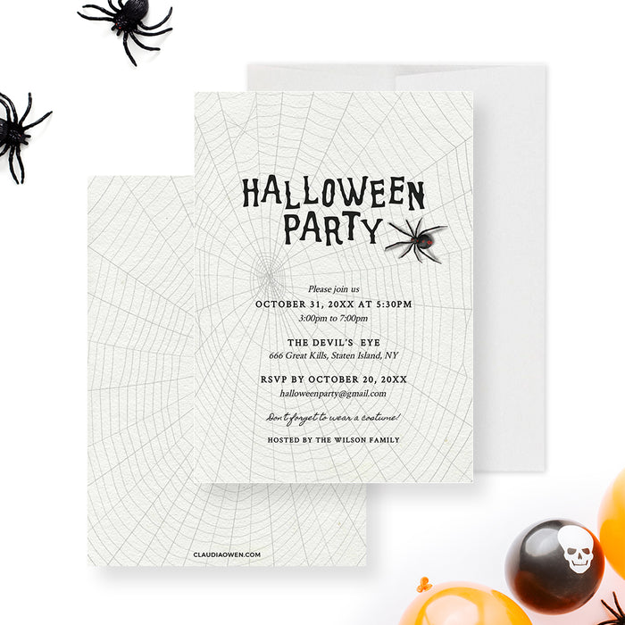 Halloween Party Invitation Template, Spooky Kids Halloween Party Invite Instant Download, Spooky Spider Party, Spider Web Costume Party Invites