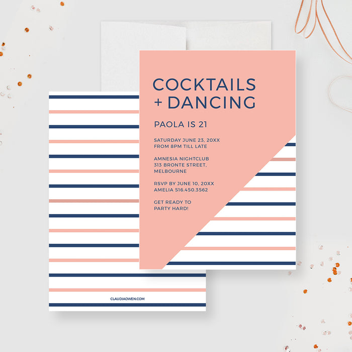 Cocktails and Dancing Party Invitation Template, 21st 30th 40th Birthday Invitation Digital Download, Ladies Night Party Invites, Champagne Bachelorette Invitations