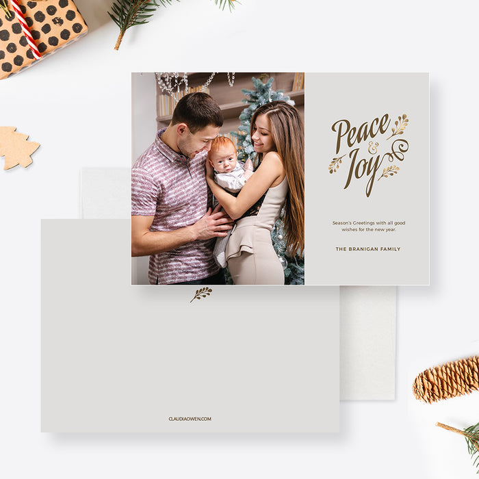 Peace and Joy Holiday Photo Card Template, Family Holiday Greeting Cards, Christmas Card Template Personalized with Photo, Seasons Greetings Digital Download