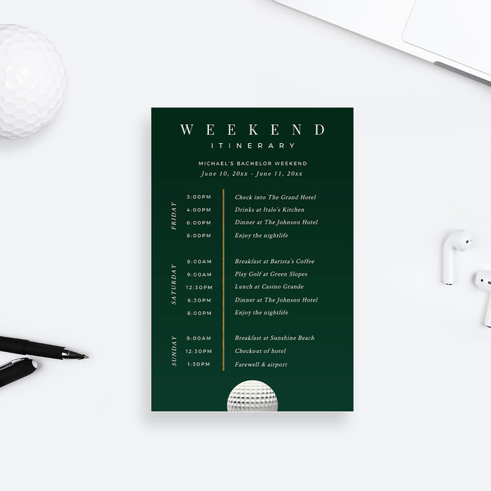 Golf Itinerary Editable Template, Printable Travel Itinerary Cards, Timeline Card Digital Download, Information Card Welcome Itinerary