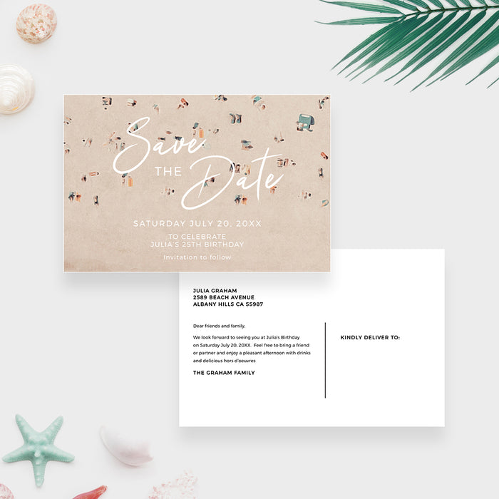 Beach Save the Date Postcard Template, Summer Party Birthday Postcards Digital Download, Beach Bachelorette Save the Date Postcard 6 x 4 Inches, Swimming Party