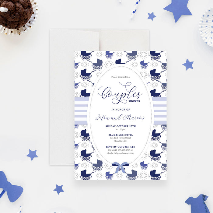 Couples Shower Invitation Digital Download, Baby Boy Carriage Invite Editable Template, Coed Baby Shower, Joint Baby Shower Brunch Printable Cards