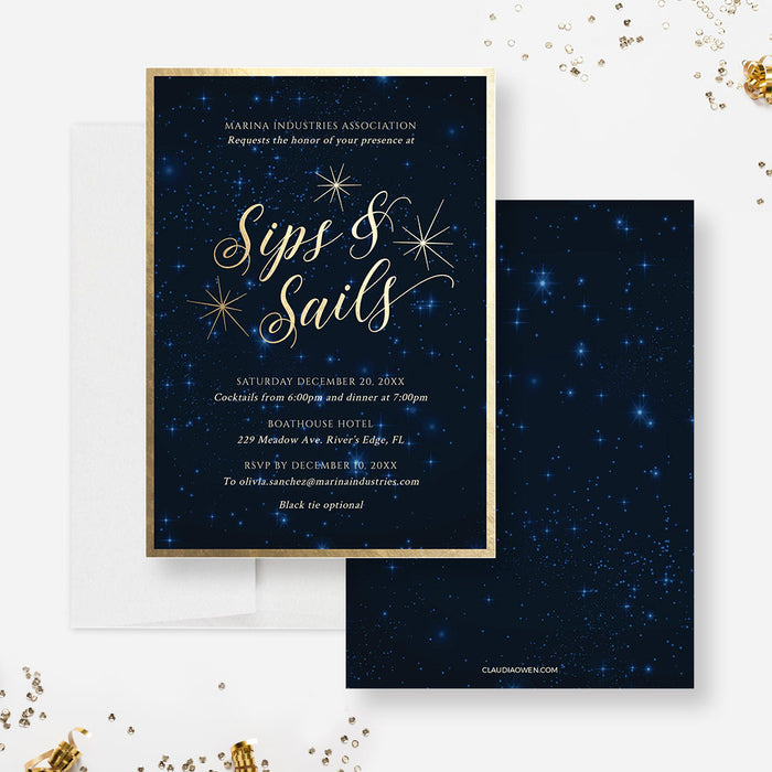 Sips and Sails Edit Yourself Template, Nautical Invites Printable Digital Download, Night Sky Instant Download Invite Celestial Invitation