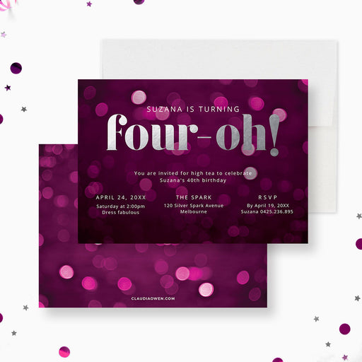 40th Invitation Edit Yourself Template, Four Oh Invites Digital Download, 40th Birthday Party, Fortieth Birthday, Forty Invites