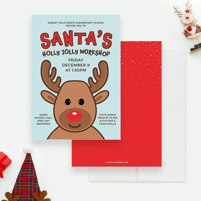 Santas Holly Jolly Workshop Party Invitation Editable Template, Kids Holiday Party Printable Digital Download, Kids Christmas Party