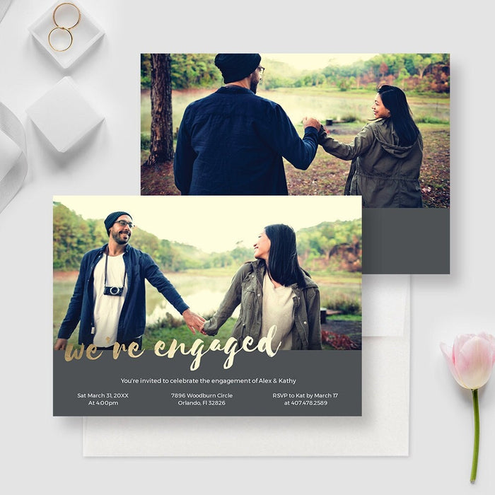 We're Engaged Photo Invitation Editable Template, Engagement Party Invites Digital Download, Getting Married