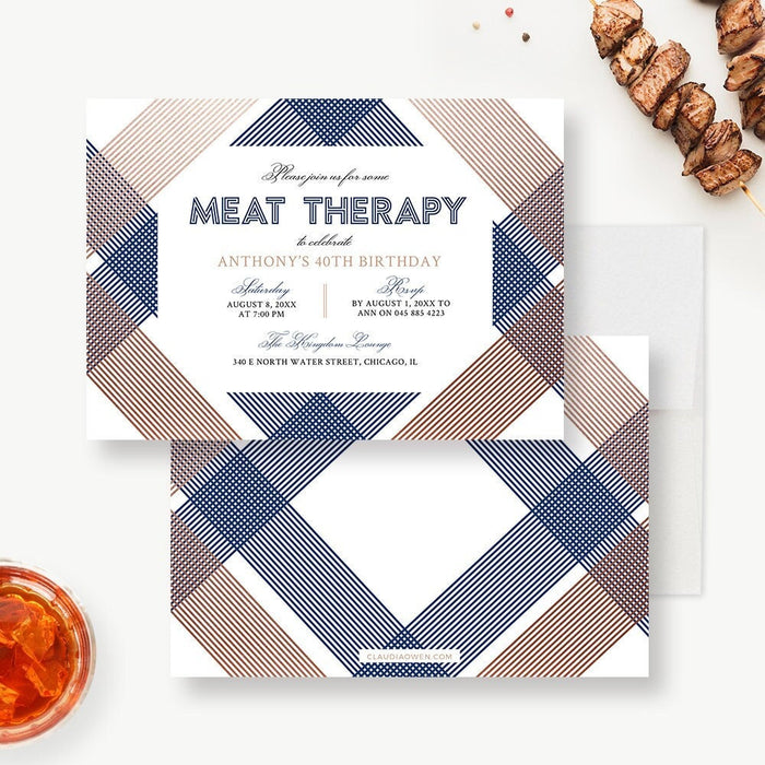 Mens Birthday Party Printable Invitation, 30th 40th 50th Male Birthday Editable Template, Meat Therapy Party Digital Download Invites