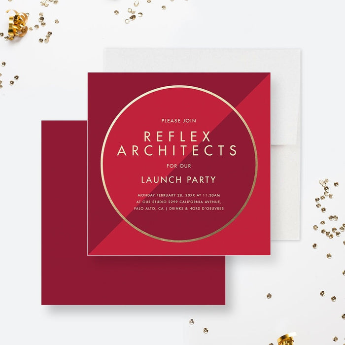 Red and Gold Business Launch Party Invitation Card, Modern Grand Opening Invitations, New Office Opening Ceremony Invites, Elegant Corporate Invite Cards, Company Event