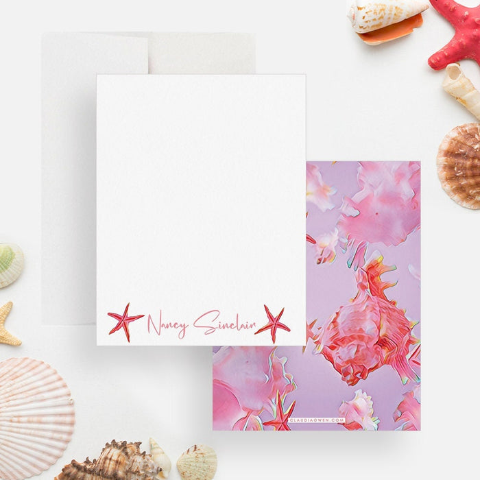 Starfish Note Cards, Ocean Lover Stationary Set for Women and Girls, Marine Life Thank You Cards, Sea star Seashells Stationery Cards