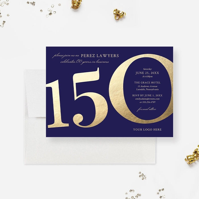 150th Business Anniversary Invitation Template, 150 Years in Business Editable Card