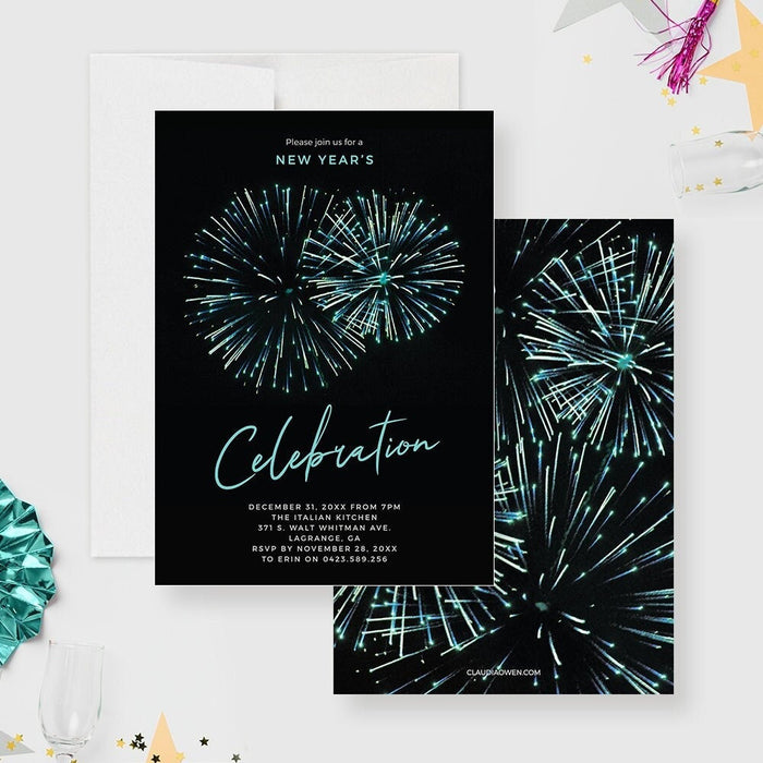 New Year Celebration Party Invitation Editable Template, New Years Fireworks Printable Digital Download, End of Year Party 4th July