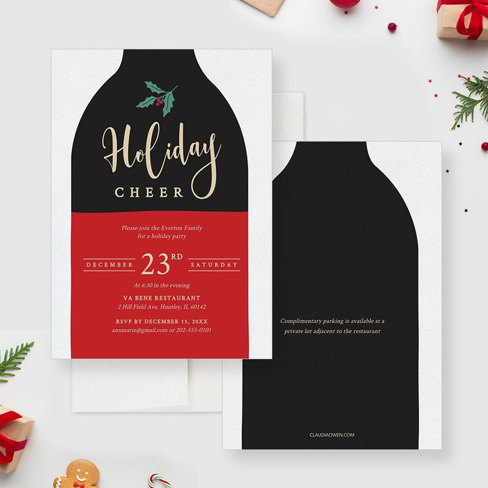 Holiday Cheer Wine Bottle Party Editable Template, Christmas Drinks Printable Digital Download, Work Professional Christmas Party