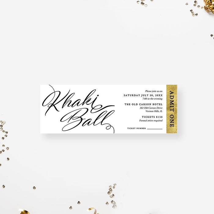 Khaki Ball Ticket Invitation Template, US Navy Chiefs Party Invites, Military Ball Printable Digital Download