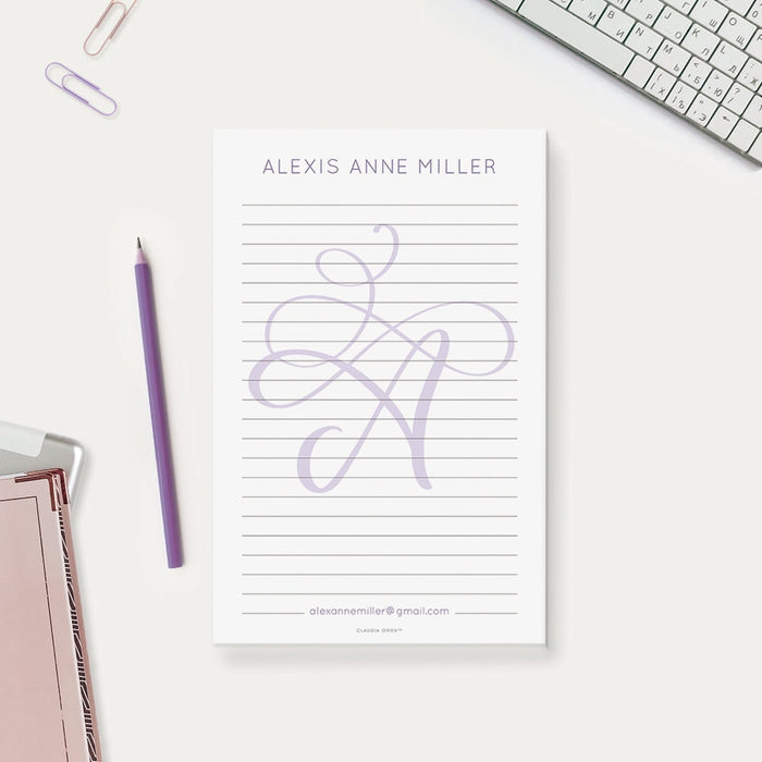 Personalized Office Desk Notepad, Script Monogrammed Gift for Coworkers, Writing Pad with Name Initial, Work Notepad