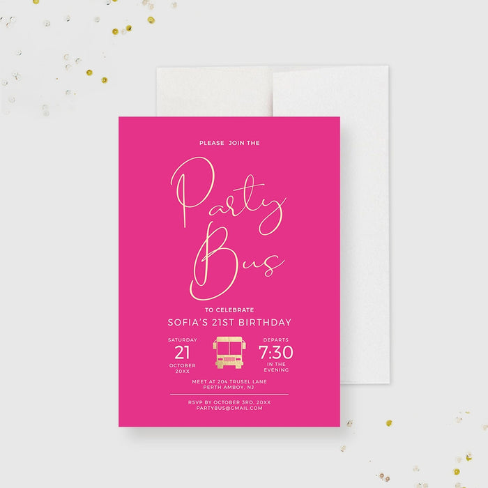 Pink Bus Party Invitation Editable Template, Birthday Bus Party, Pub Bar Crawl Digital Download, Bar Hop Bachelorette Printable Invitation