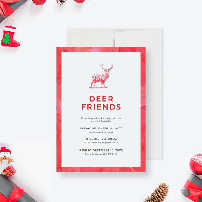 Funny Holiday Party Invitation Editable Template, Christmas Printable Digital Download Card, Reindeer Holiday Invite, Deer Friends