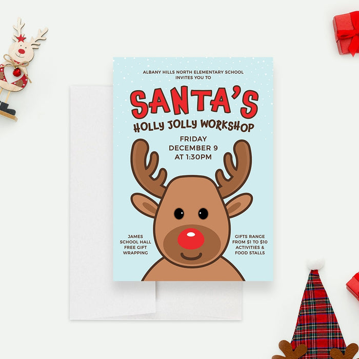 Santas Holly Jolly Workshop Party Invitation Editable Template, Kids Holiday Party Printable Digital Download, Kids Christmas Party