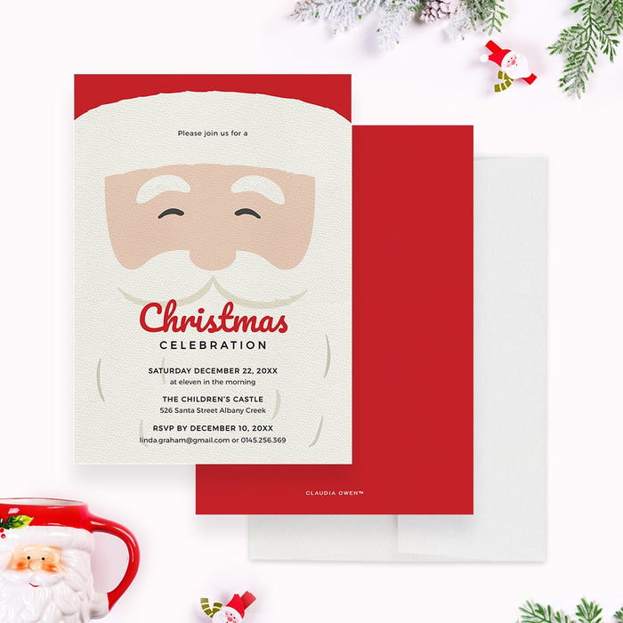 Santa Claus Party Invitation Editable Template, Kids Christmas Celebration Printable Digital Download, Secret Santa Gift Exchange Invites