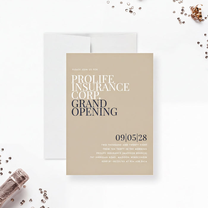 The image is a promotional invitation for the grand opening of the ProLife Insurance Corp. event, which is scheduled for September 5, 2018.