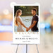 a couple standing together, with the text "Welcome to the wedding of MICHAEL & MILLA'S August 10, 20XX" displayed prominently.