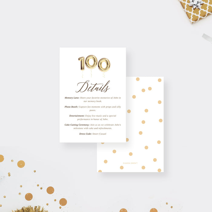 100th Birthday Party Invitations with Golden Balloons, 100th Business Anniversary Invites, Centenary Party Invitations, 100 Years