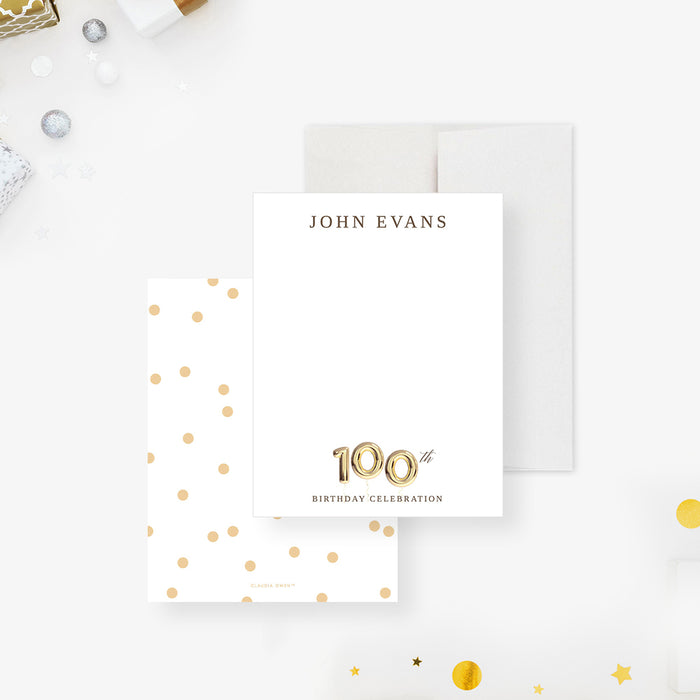 100th Birthday Party Invitations with Golden Balloons, 100th Business Anniversary Invites, Centenary Party Invitations, 100 Years