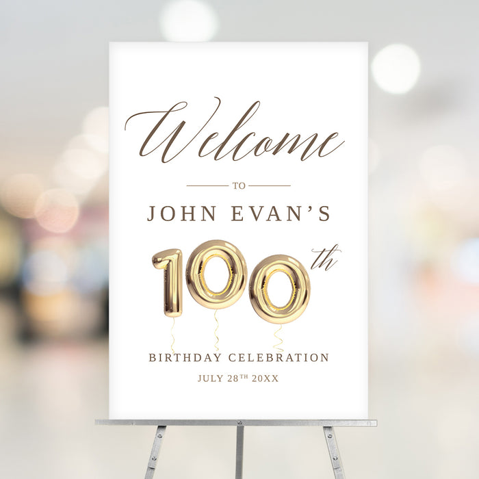 100th Birthday Party Invitations with Golden Balloons, 100th Business Anniversary Invites, Centenary Party Invitations, 100 Years