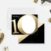 10th Business Anniversary Thank You Cards. Front and matching black back with a diagonal printed gold section displayed with a white envelope.