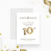 10th wedding anniversary save the date card featuring elegant gold balloon numbers and modern lettering on a clean white background-front