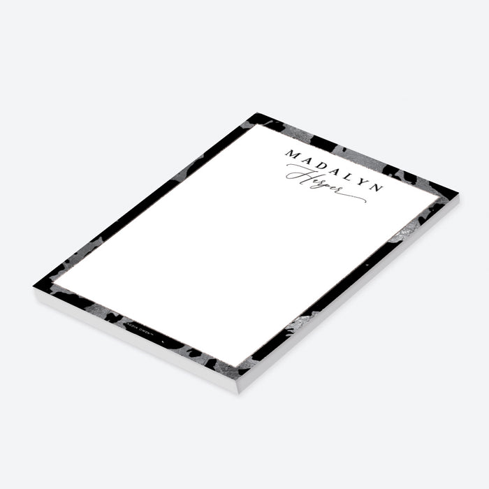 Silver Notepad Classy Black and Silver Notepad, Personalized Elegant Desk Notepad