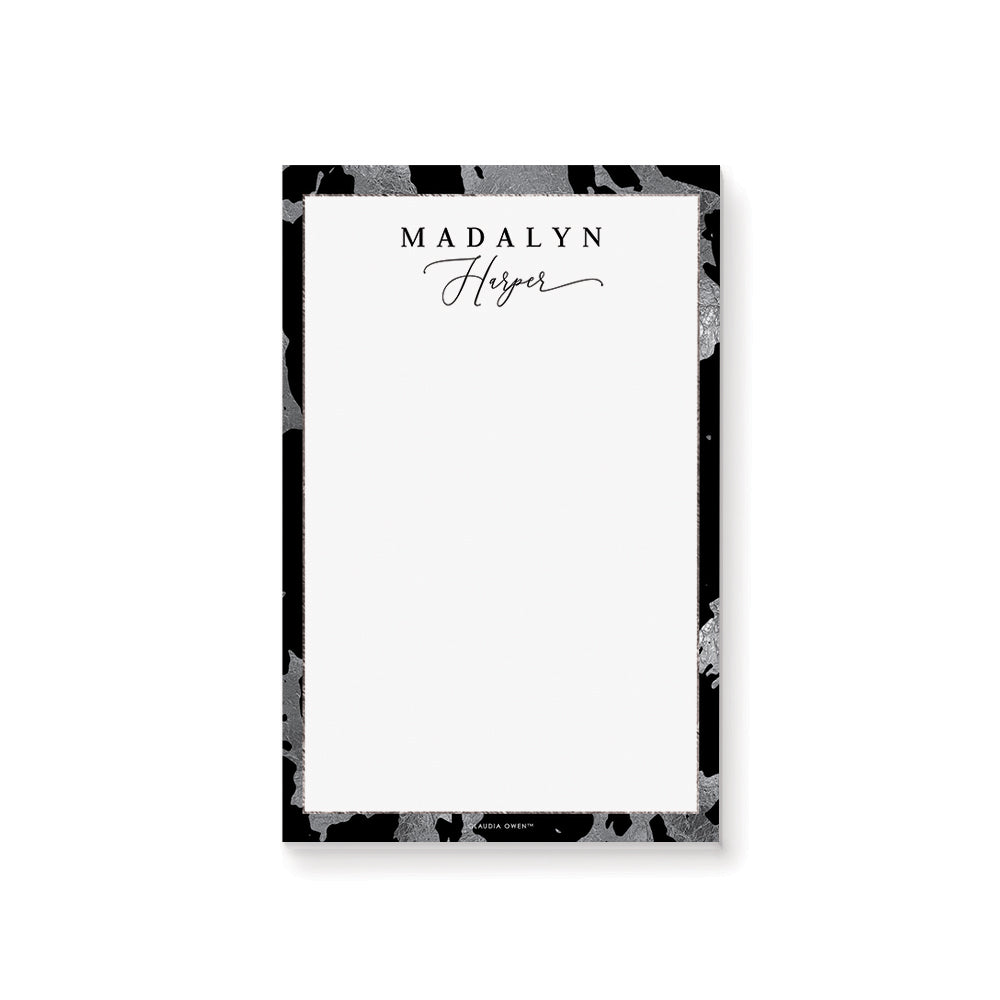 Silver Notepad Classy Black and Silver Notepad, Personalized Elegant Desk Notepad