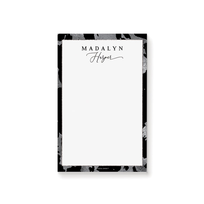 Classy Black and Silver Notepad, Personalized Elegant Desk Notepad